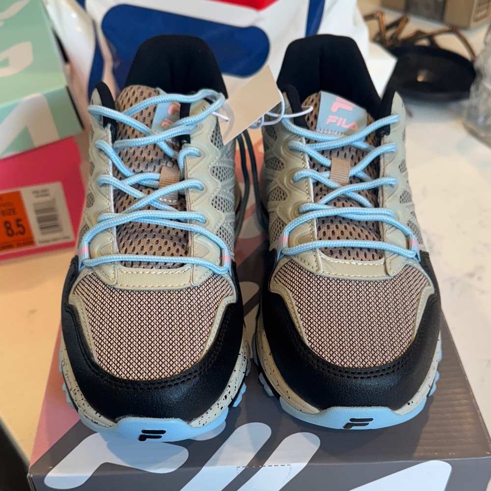 Fila Beige and Light Blue Athletic Shoes